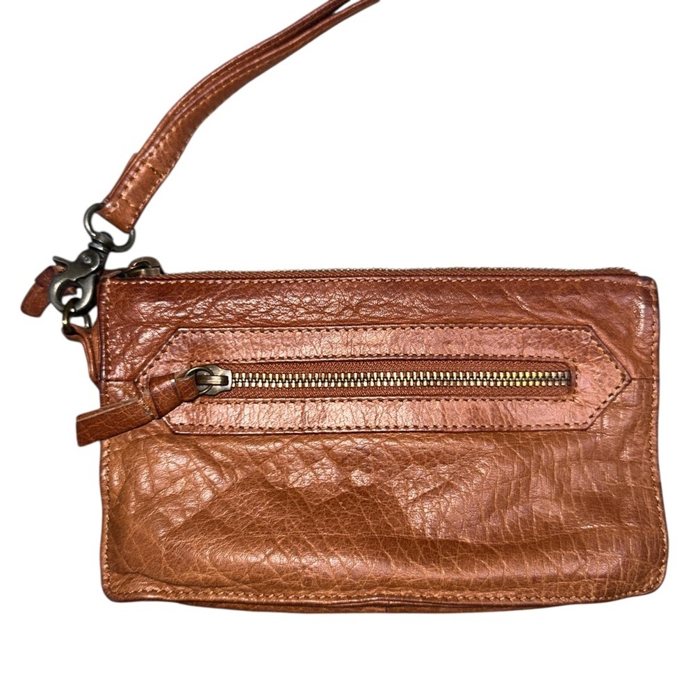 Day & Mood Tan Leather Wristlet Clutch